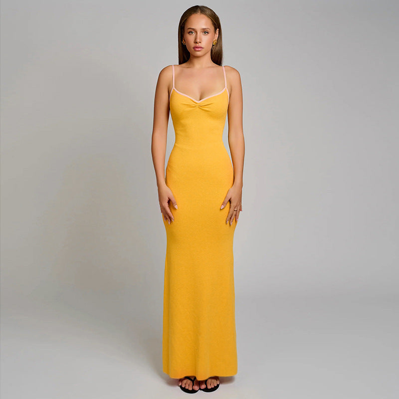 Women's maxi dress with narrow spaghetti straps and elegant cut