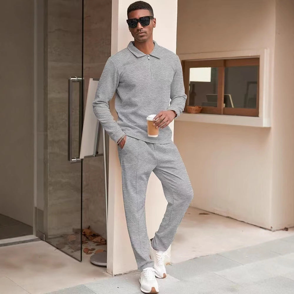 Men's leisure top and pants set with textured design Lisslune