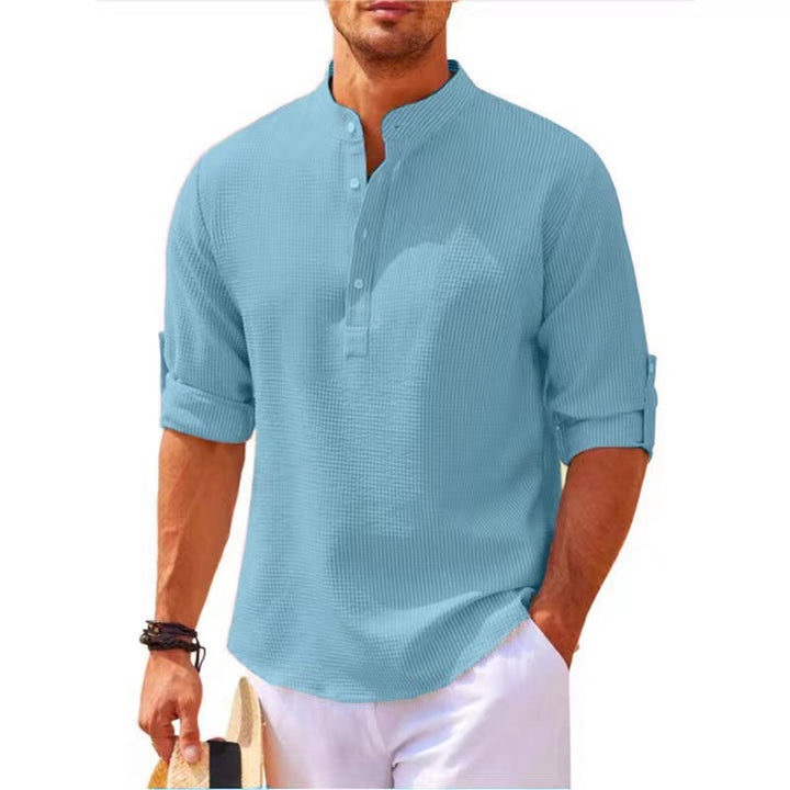Men's long sleeve shirt with textured surface and modern stand-up collar Lisslune
