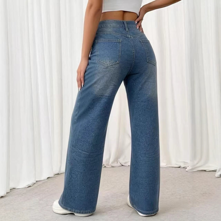 Damen weite Jeans mit kunstvollem Aufdruck Lisslune