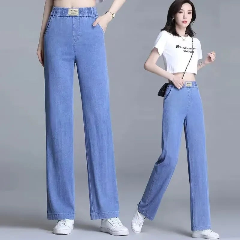 Women's Loose Jeans with Elastic Waistband and Practical Pockets Lisslune
