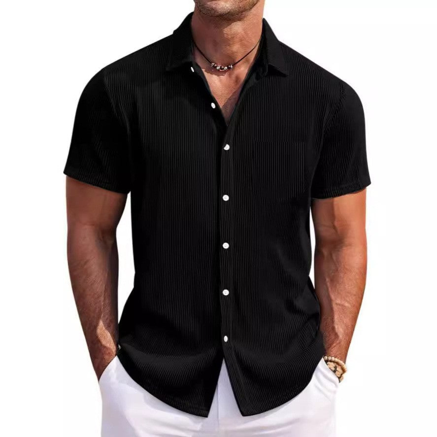 Men's short sleeve shirt with fine stripe pattern and modern fit Lisslune
