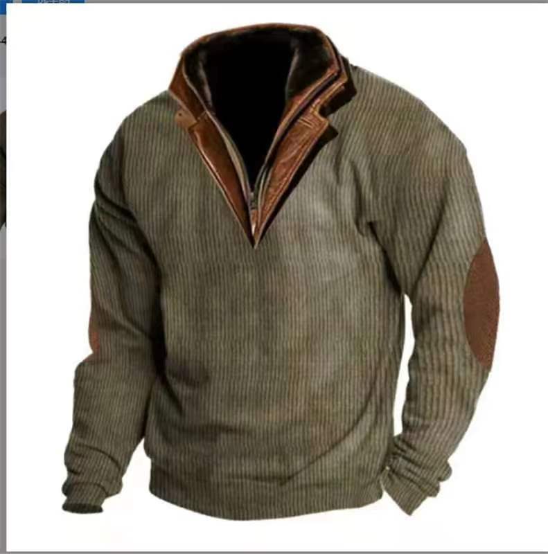Men's knitted pullover with leather details and high collar Lisslune