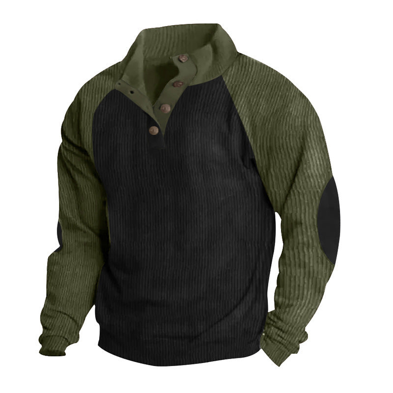 Men's structured pullover shirt with button placket and leather details Lisslune