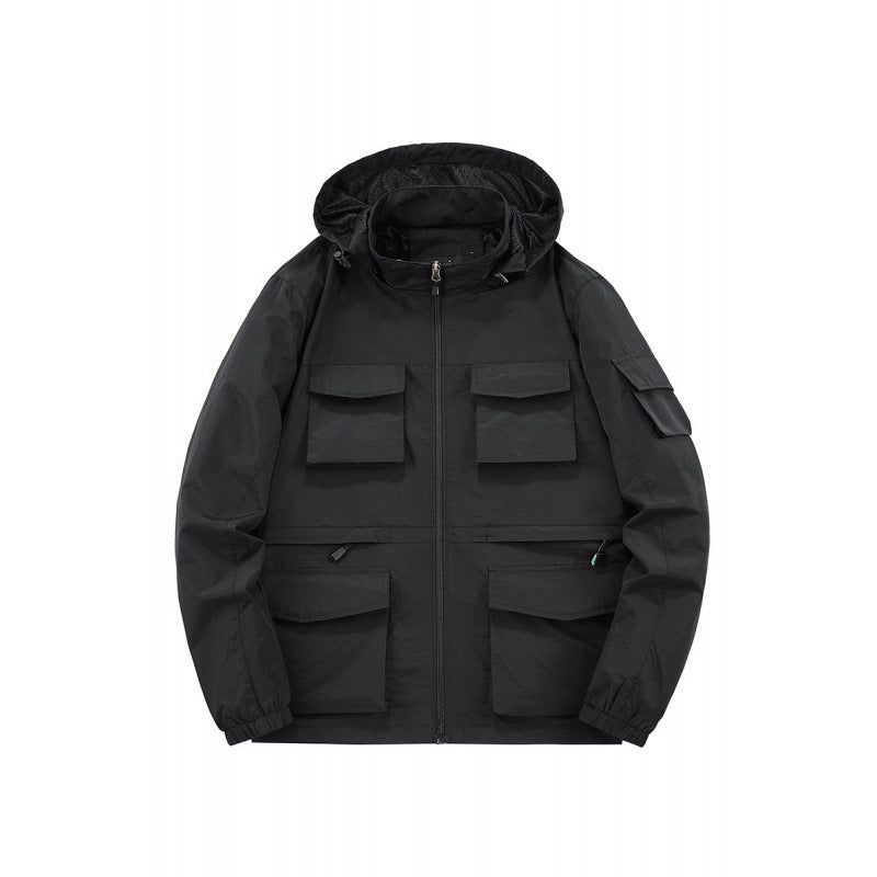 Men's Multifunctional Jacket with Numerous Pockets and Adjustable Hood Collar Lisslune