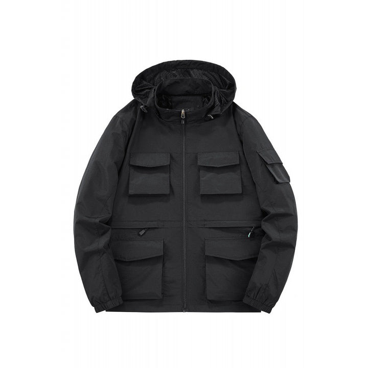 Men's Multifunctional Jacket with Numerous Pockets and Adjustable Hood Collar Lisslune