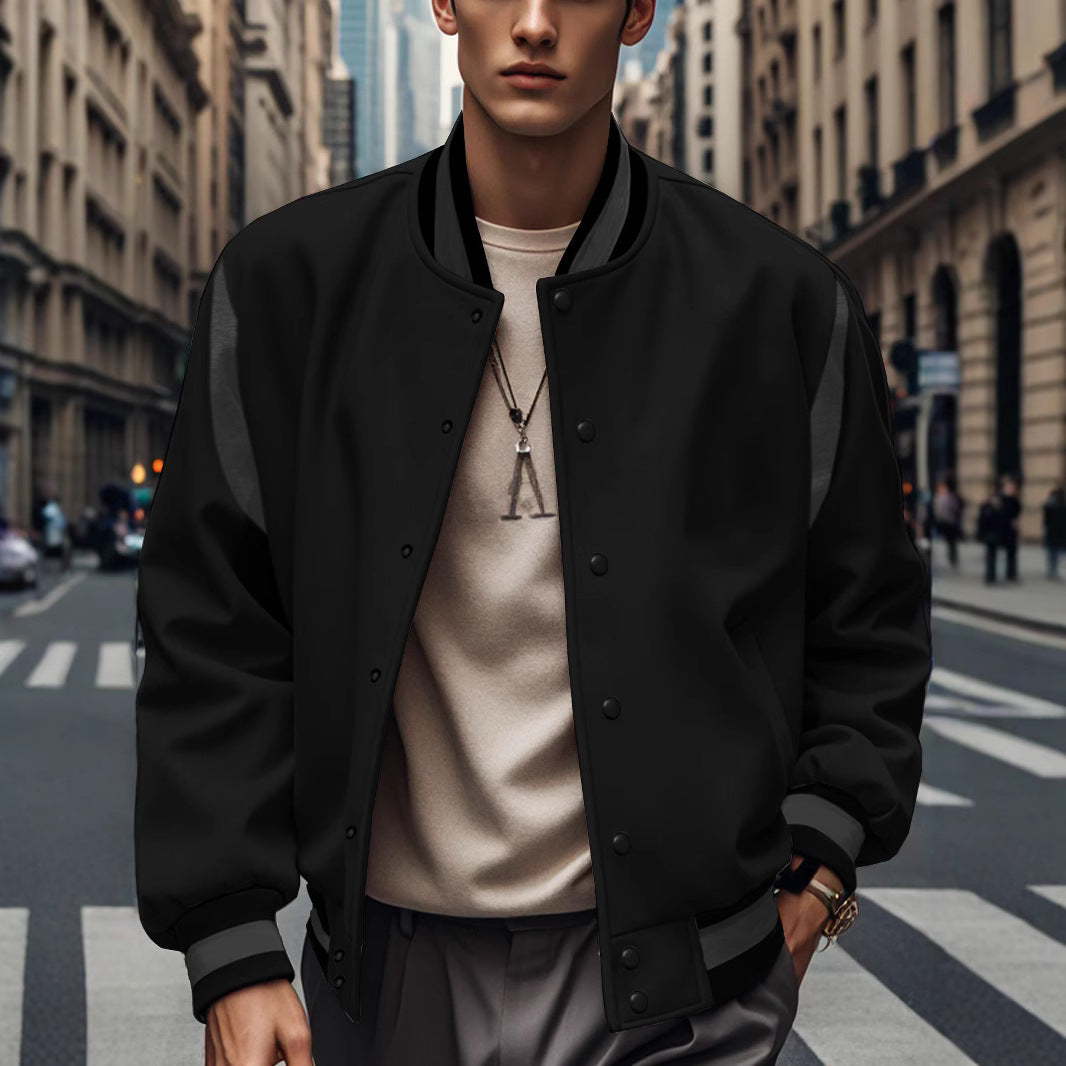 Men's Sporty Collegiate Jacket with Contrasting Sleeves and Button Details Lisslune
