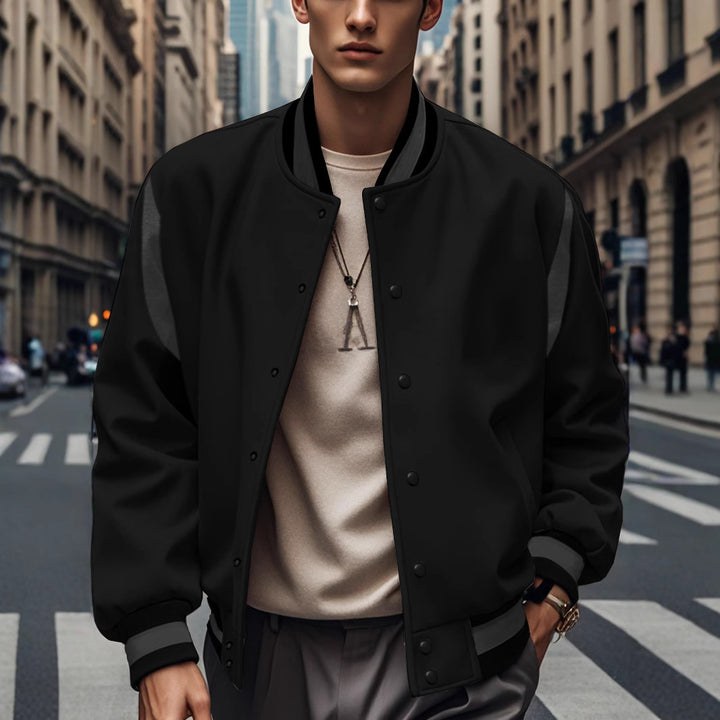 Men's Sporty Collegiate Jacket with Contrasting Sleeves and Button Details Lisslune