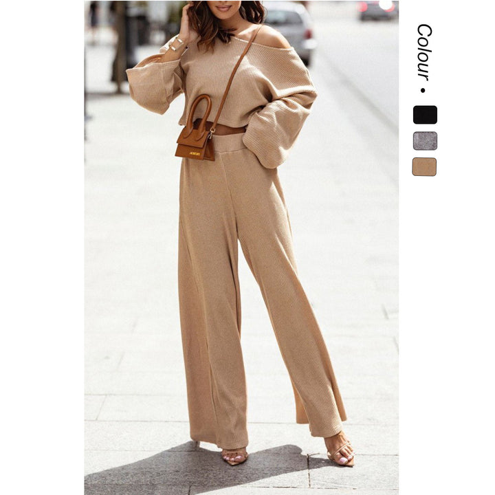 Women's Casual Two-Piece Set with Soft Fabric and Fashionable Oversized Sleeves