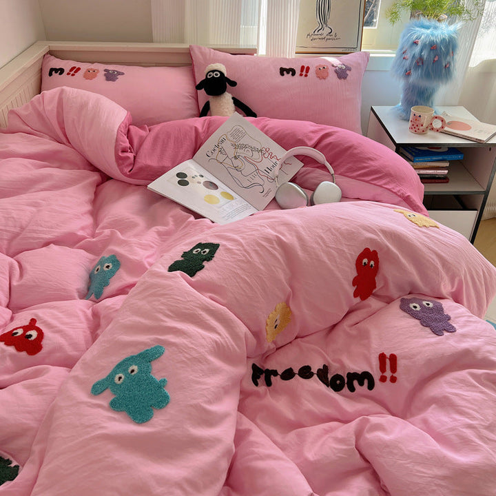 Rynx | Spring and Summer In the Girl's Heart Maillard Coffee Bear Towel Embroidered Washed Cotton Bed Sheet 1.5M Three or Four Piece Set 1.8