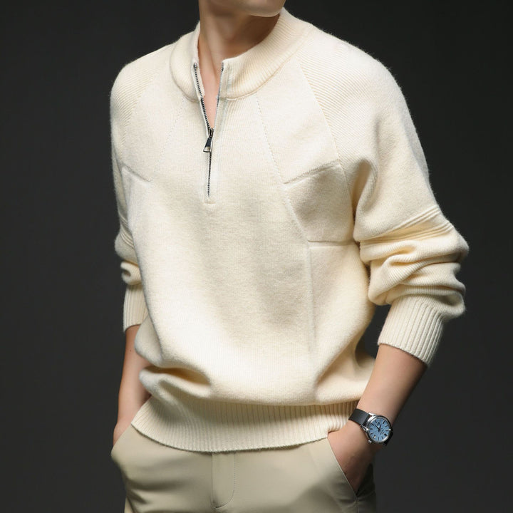 Men's Knit Pullover with Half Zipper and Textured Design Lisslune