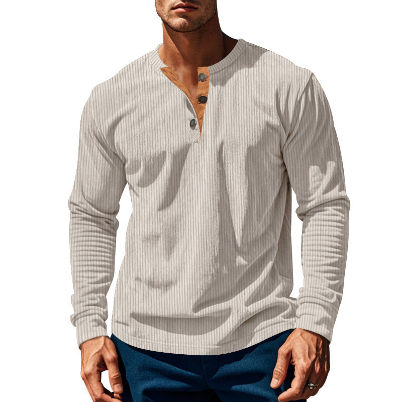 Men's Long Sleeve Shirt with Textured Design and Button Placket Lisslune