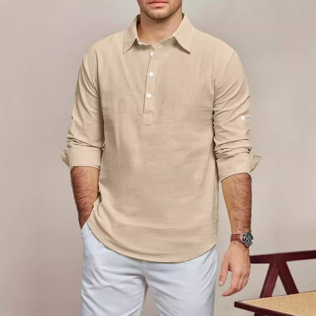 Men's casual long-sleeve shirt with button placket and fine structure Lisslune