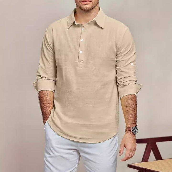Men's casual long-sleeve shirt with button placket and fine structure Lisslune