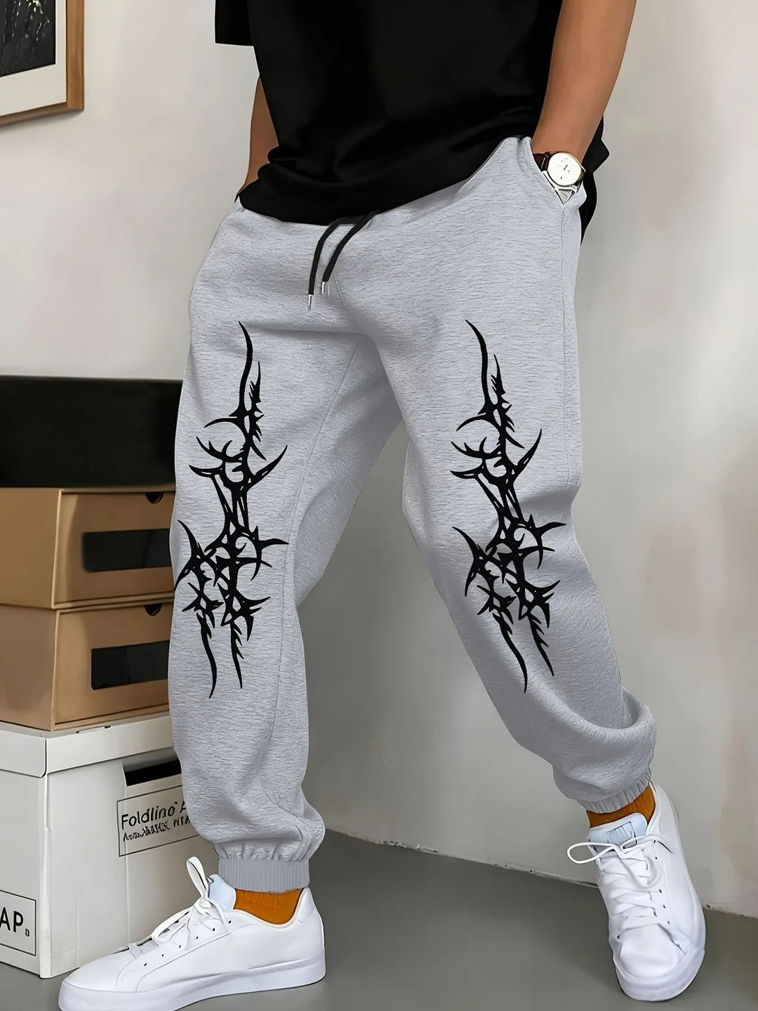 Men's Relaxed Fit Jogging Pants with Eye-Catching Graphic Design Lisslune