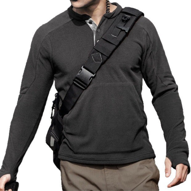 Men's fleece pullover with fashionable stand-up collar and practical buttons Lisslune
