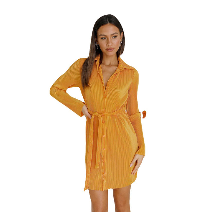 Women's shirt dress with adjustable belt and fine texture design