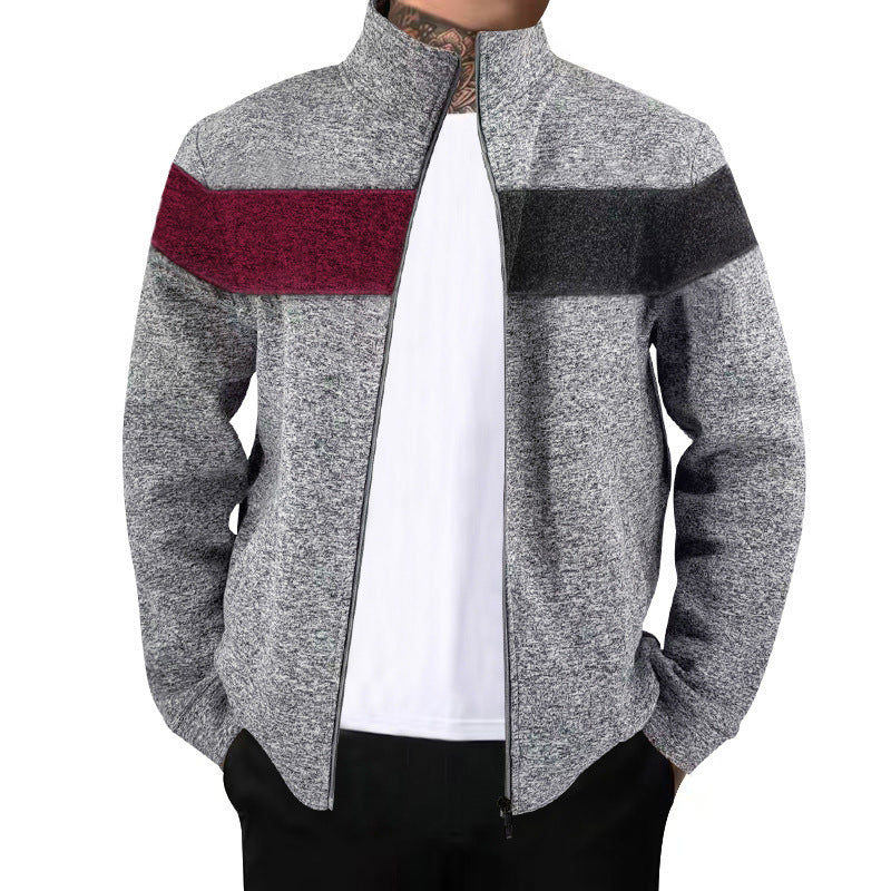 Men's sporty stand-up collar sweater with contrasting color areas and high-quality cotton Lisslune