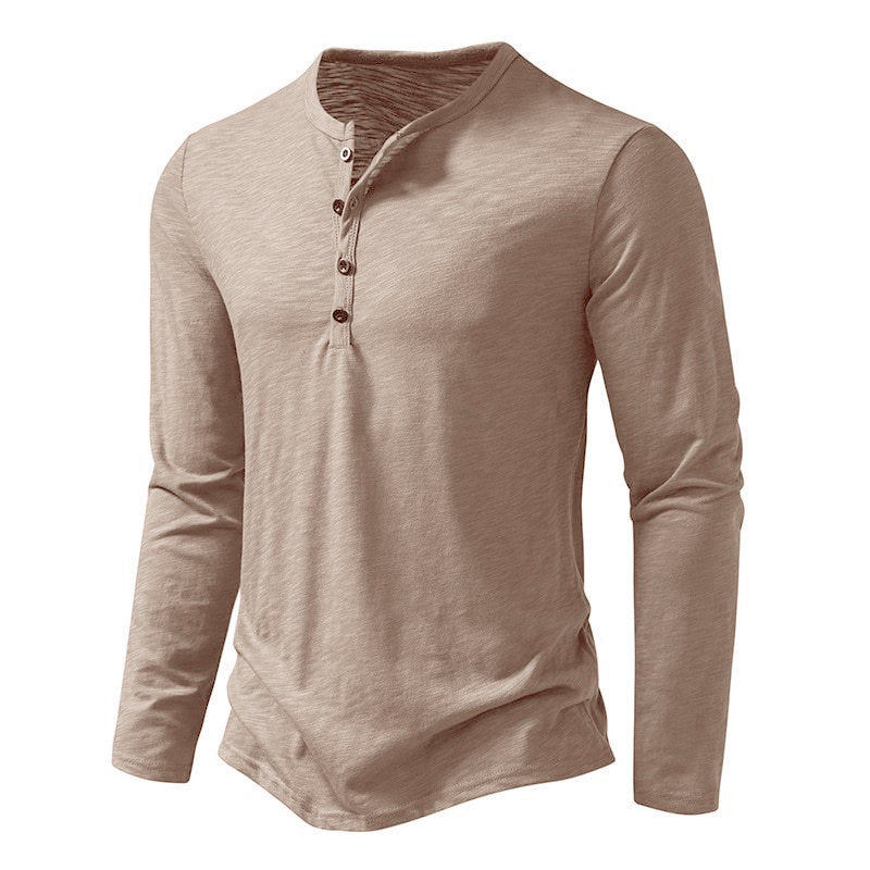 Men's long sleeve shirt with fashionable Henley neckline and comfortable fit Lisslune