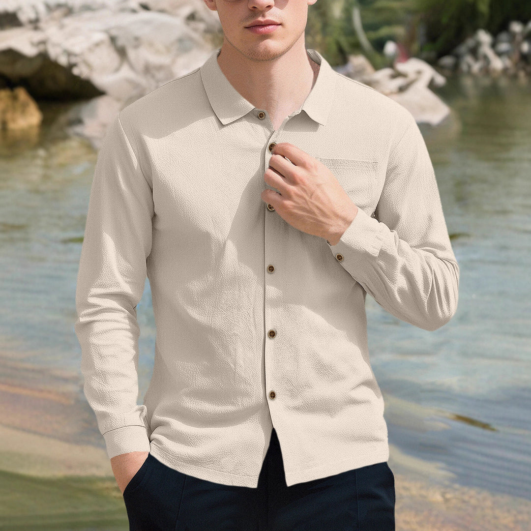 Men's casual long sleeve shirt made of breathable fabric with stylish buttons Lisslune