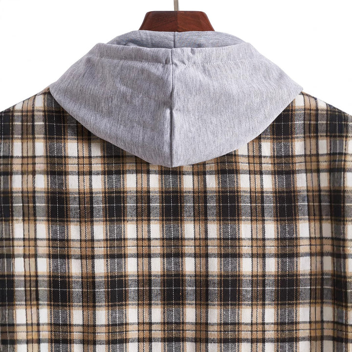 Men's Checkered Pattern Shirt with Integrated Hood Lisslune