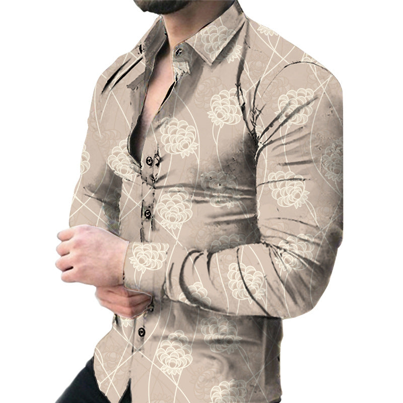 Men's short sleeve shirt with elegant floral print and slim fit Lisslune