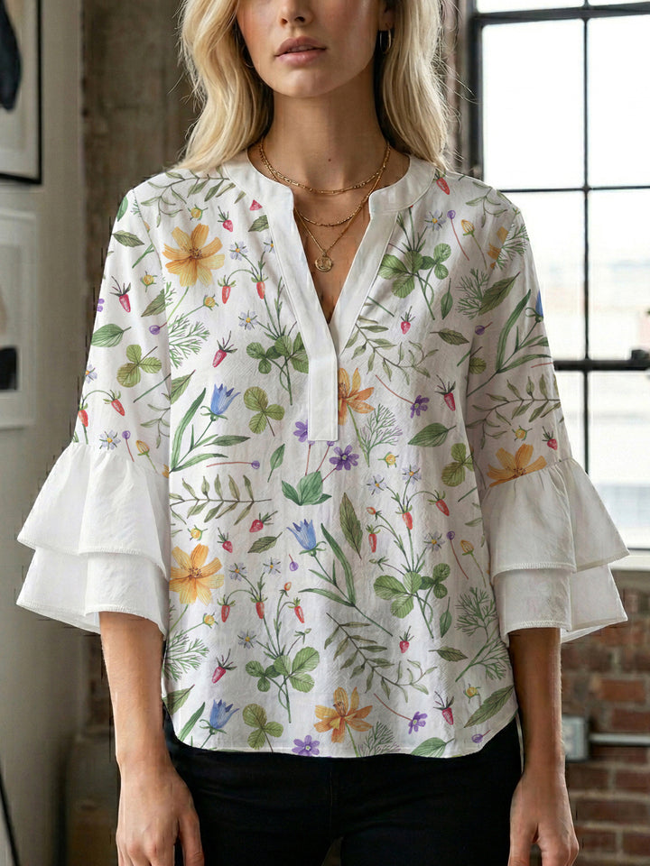 Women's blouse shirt with voluminous sleeves and floral pattern Lisslune