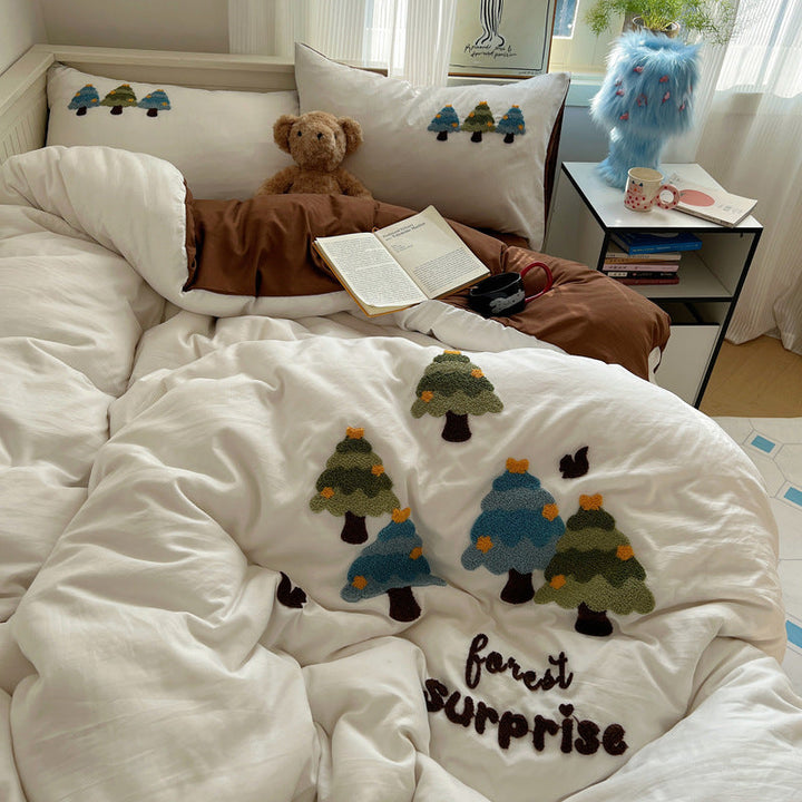 Rynx | Spring and Summer In the Girl's Heart Maillard Coffee Bear Towel Embroidered Washed Cotton Bed Sheet 1.5M Three or Four Piece Set 1.8