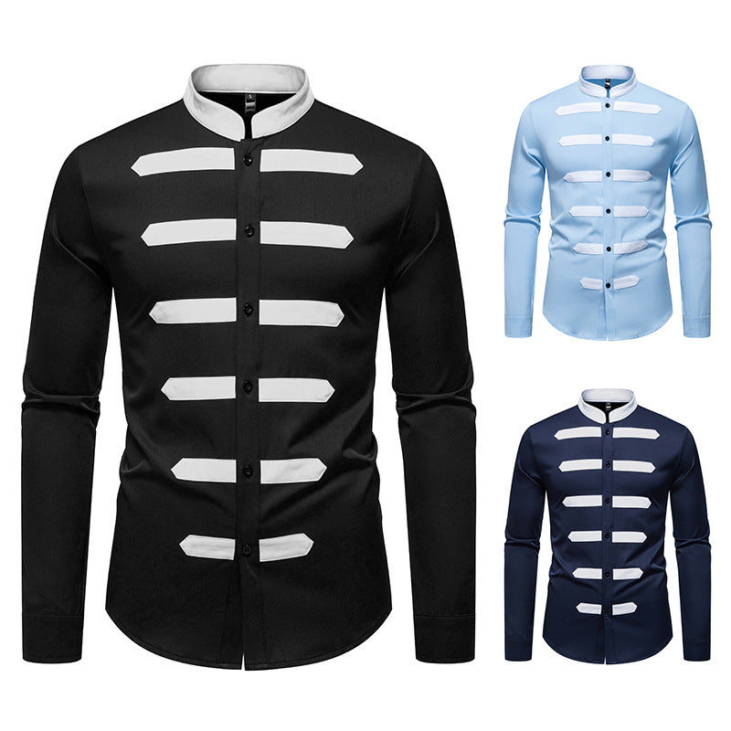 Men's Fashion Long Sleeve Shirt with Contrasting Inserts Lisslune