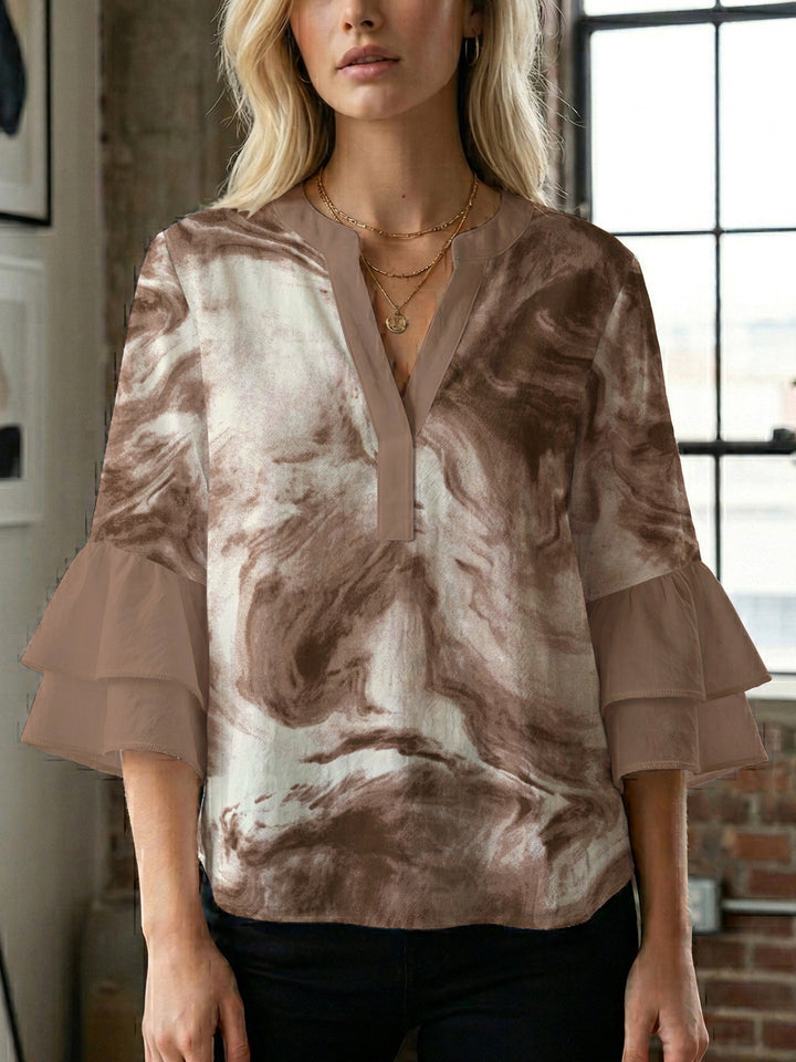Women's casual blouse with ruffled sleeves and botanical print Lisslune