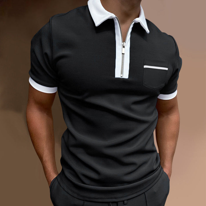 Men's sporty short-sleeve polo shirt with zipper and chest pocket Lisslune