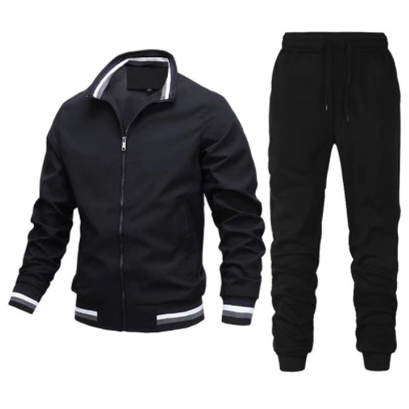 Men's Sporty Leisure Set with Elastic Waistband and Stylish Stand-Up Collar Lisslune