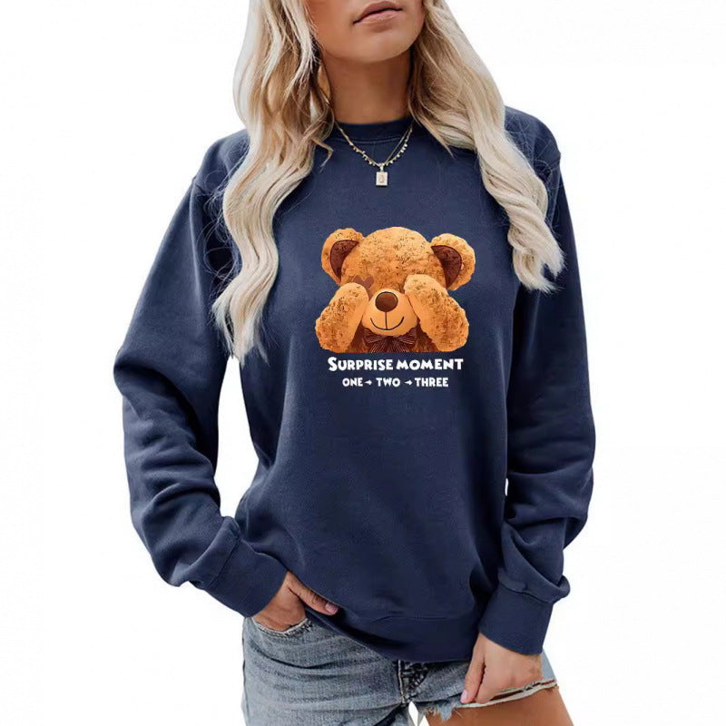 Women's leisure sweater with cute bear design Lisslune