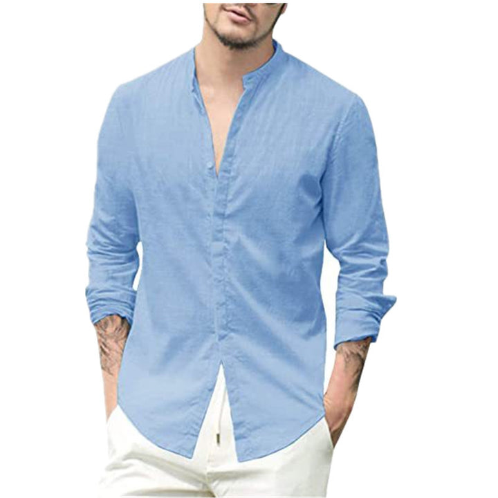 Men's Long Sleeve Shirt with Modern Stand-up Collar and Elegant Button Details Lisslune
