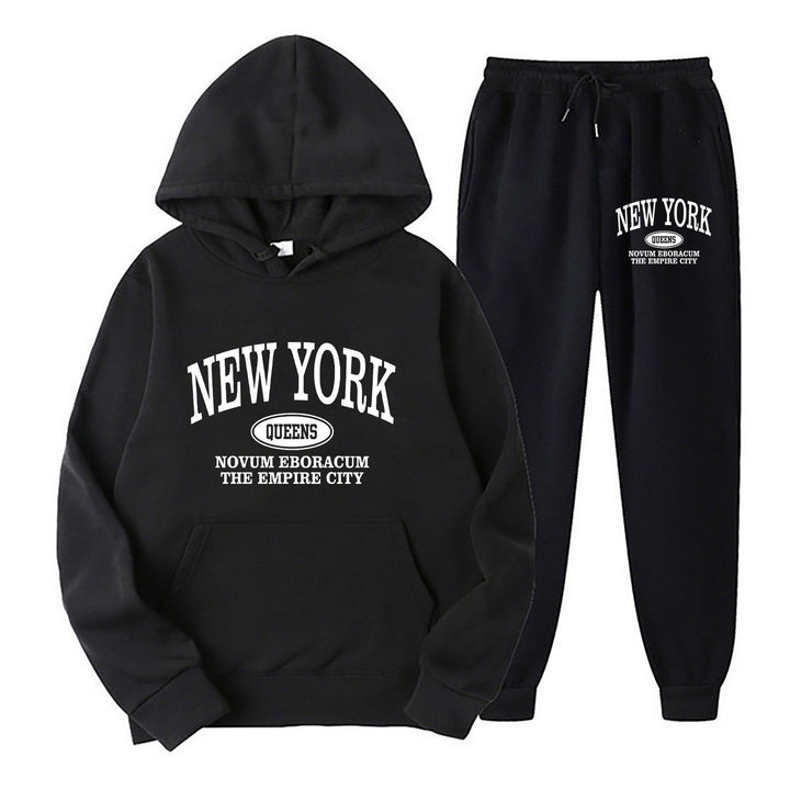 Women's Sporty Hooded Set with Large New York Print Lisslune