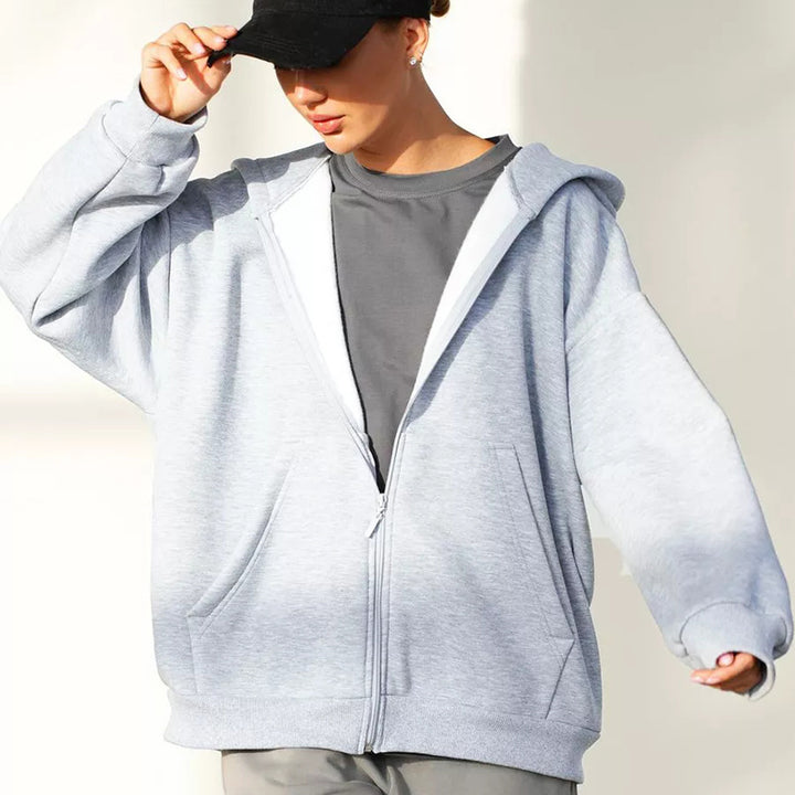 Women's Oversized Hooded Jacket with Zipper and Large Pockets Lisslune