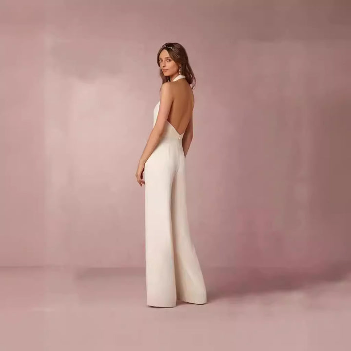 Ladies Elegant Jumpsuit with Deep V-Neck and Wide Leg Lisslune