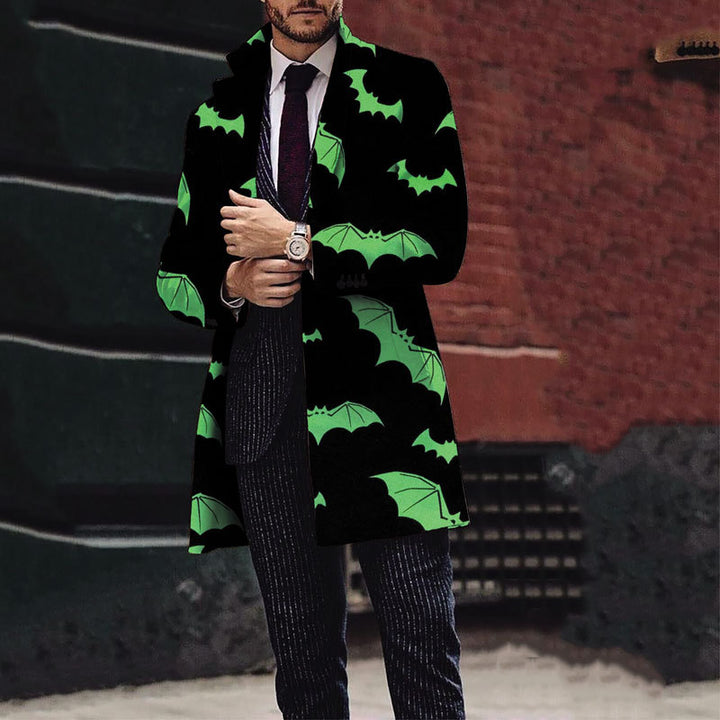 Men's Elegant Trench Coat with Halloween Motif and Classic Cut Lisslune