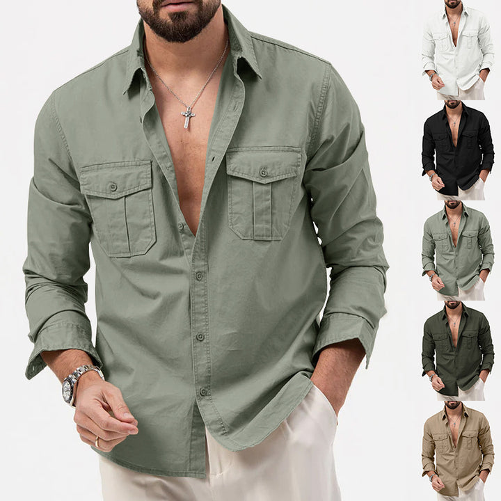 Men's casual long sleeve shirt with practical chest pockets Lisslune
