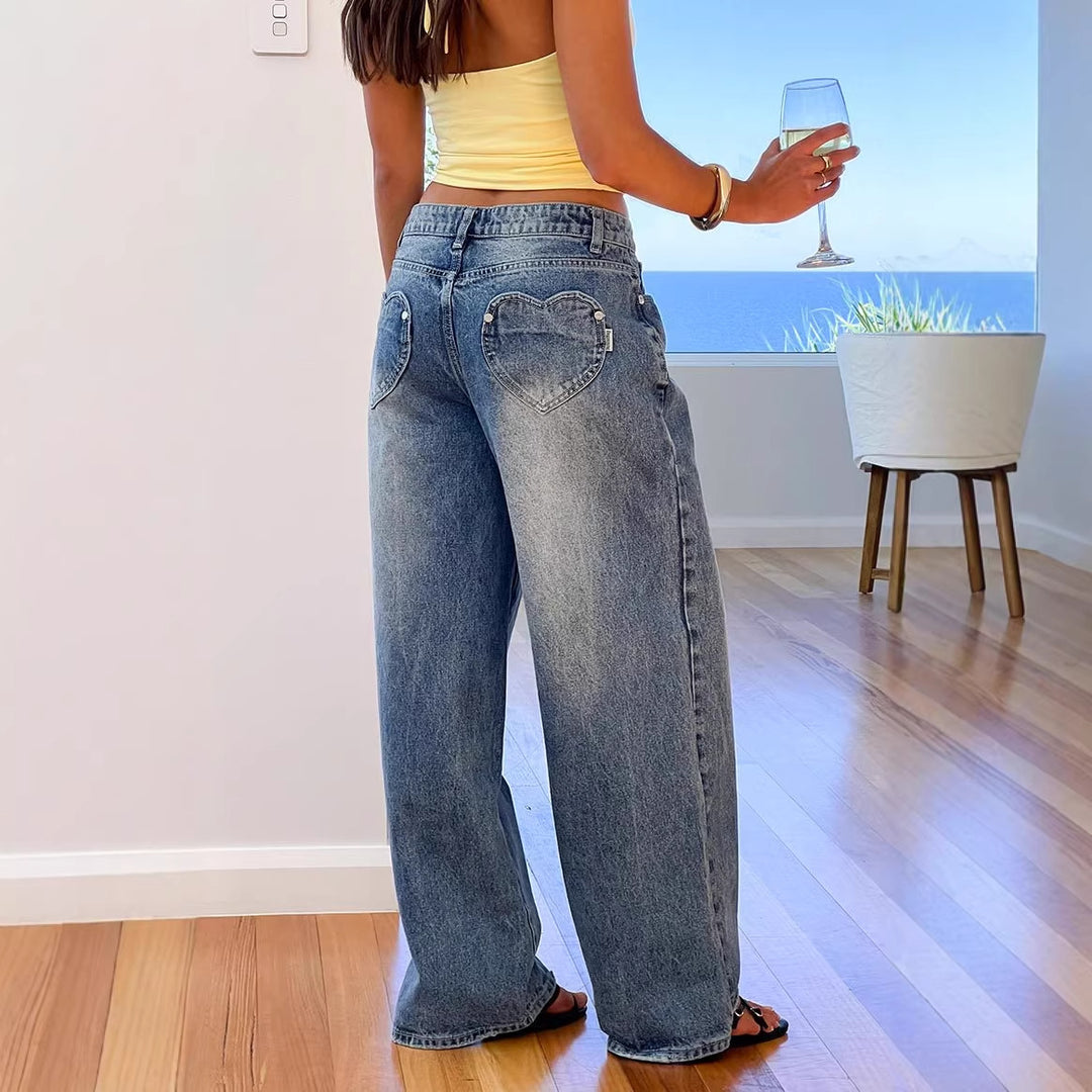Women's wide-cut jeans with a high waist and casual style Lisslune