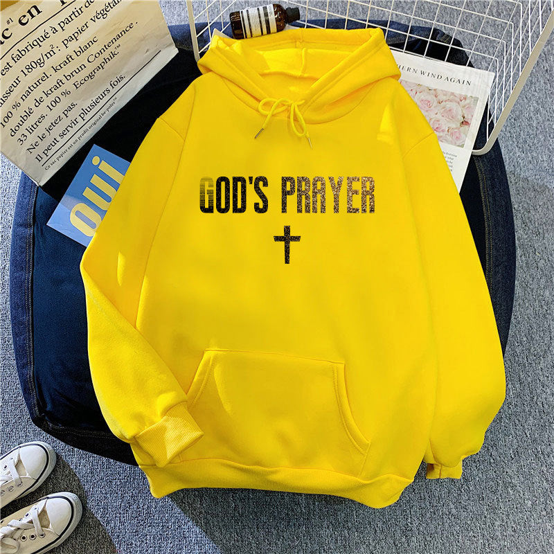 Women's hooded sweatshirt with unique lettering and cross design Lisslune