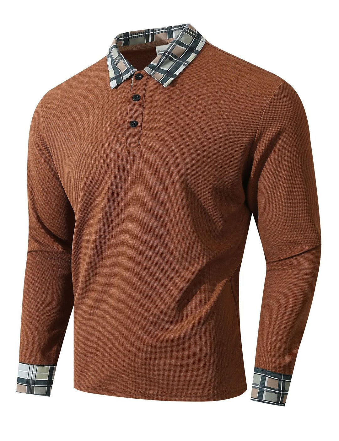 Men's Long Sleeve Polo Shirt with Fashionable Check Collar Lisslune