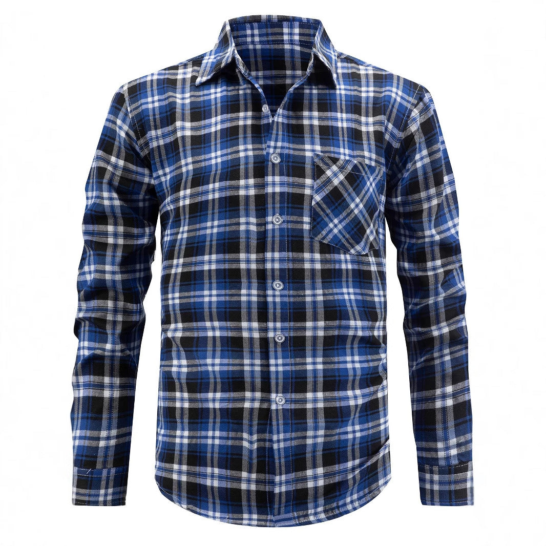 Men's Checkered Long Sleeve Shirt with Chest Pocket Lisslune