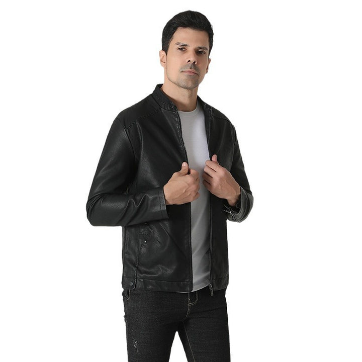 Men's stylish synthetic leather jacket with elastic collar Lisslune