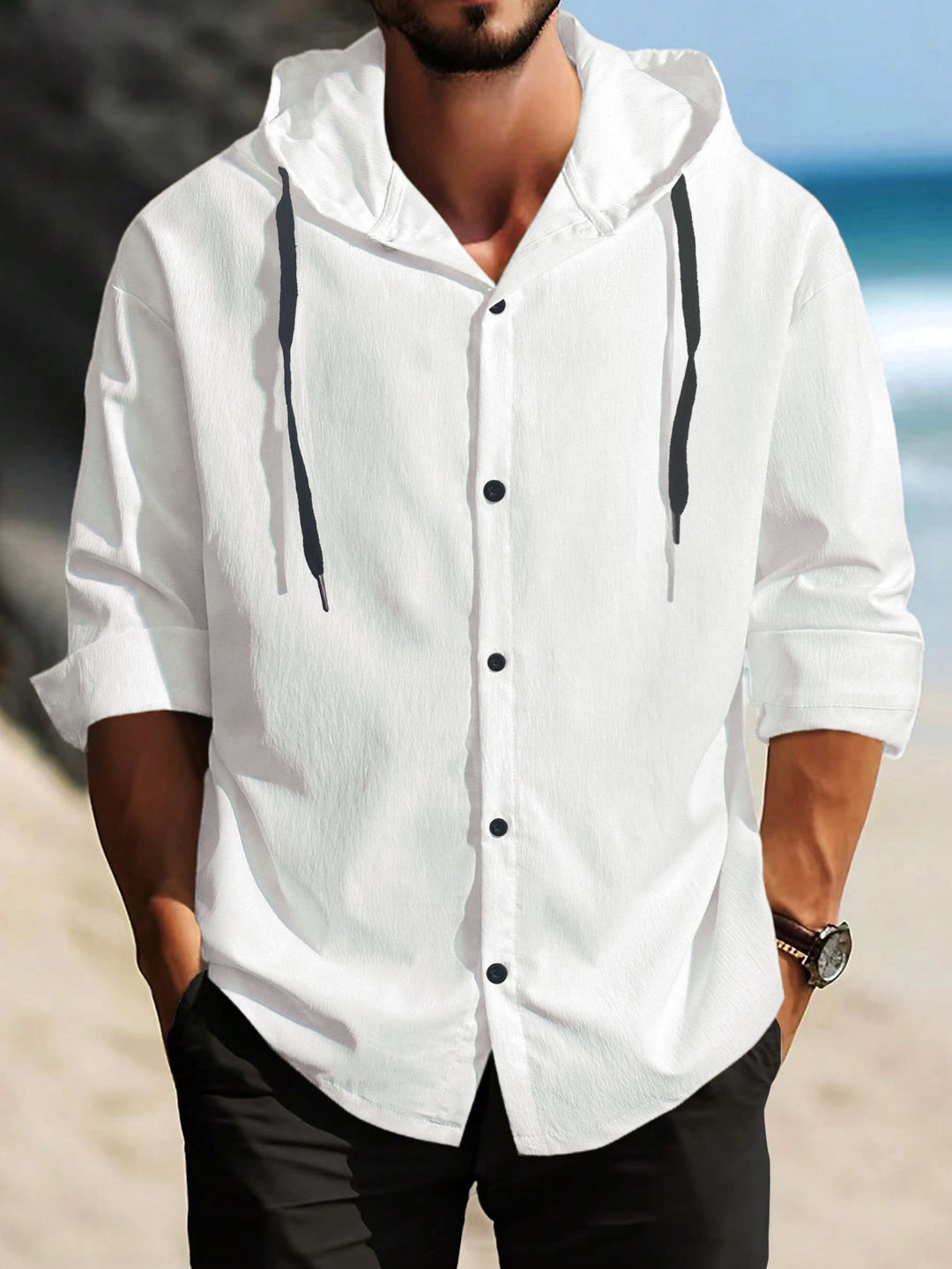 Men's Casual Shirt Jacket with Hood and High-Quality Fabric Lisslune