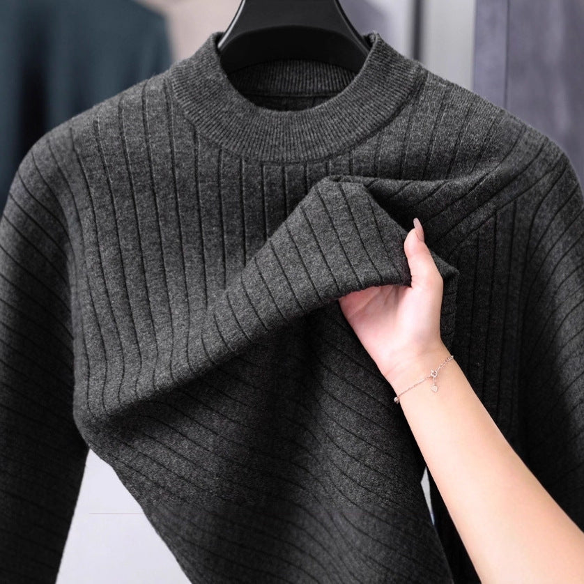 Men's knit sweater with modern rib design and high collar Lisslune