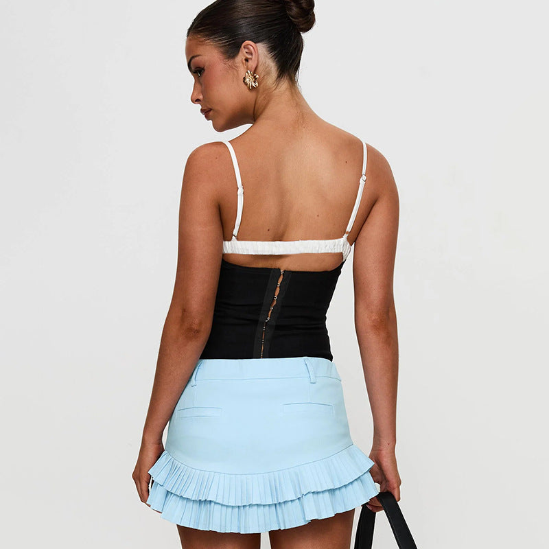 Women's corset top with lace trim and figure-shaping cut