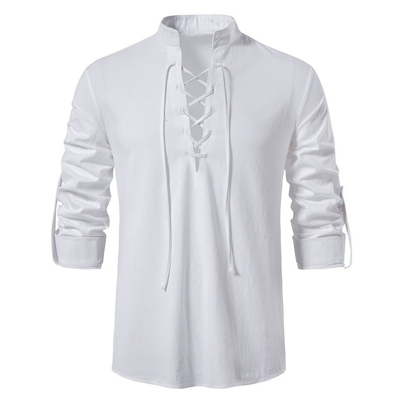 Men's Long Sleeve Shirt with Fashionable Lacing Lisslune