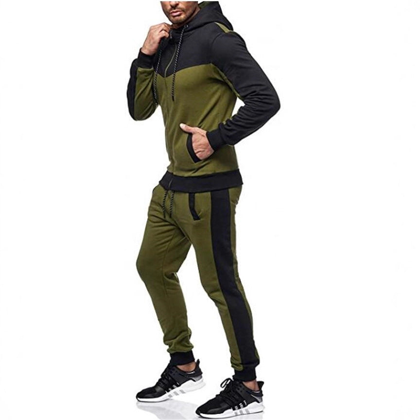 Men's sporty tracksuit set with hood and stylish contrast seams Lisslune