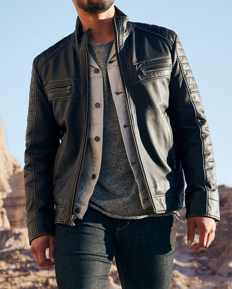 Men's biker jacket with functional pockets and unique quilting Lisslune